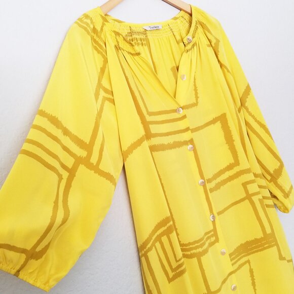 Tucker NYC 100% Silk Dress Yellow Button Front Mini Dress S Shift Flowy Artsy - Picture 7 of 16